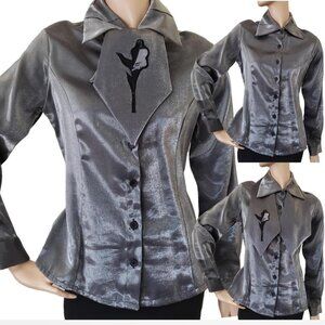 Vintage Silver Metallic Button-Up Shirt